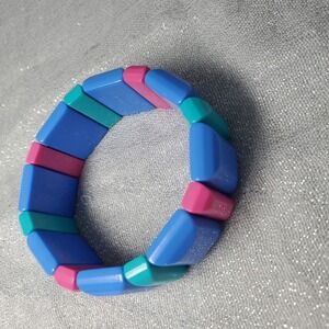 VTG Avon Retro Color Block Stretch Bracelet Blue Pink Teal Lucite